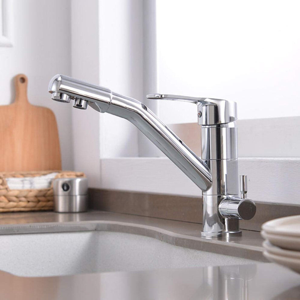 3 Way Kitchen Mixer Tap With Water Filter, Chrome Brass, Hot And Cold Dual Outlets, Easy Install 9001264588137