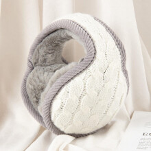 (White) Unisex Warm Knit Earmuffs Furry Fleece Winter Ear Muffs Foldable Ear Covers Soft Solid Color Ear Warmers