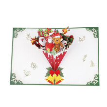 Christmas Popup Greeting Card Bouquet with Dolls Handmade Postcard and Envelope for Holiday Parties