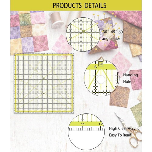 Clear Acrylic Quilting Ruler Square Template for Fabric Cutting Sewing and Craft Projects 1