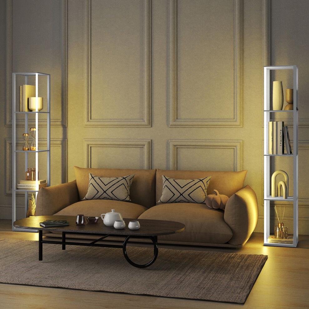 Homcom Rgb Led Floor Lamp With Shelves And Remote Control For Bedroom, White