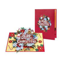 Popup Christmas Card with Snowflake Floral Design Handmade Greeting and Envelope for Holiday Decor