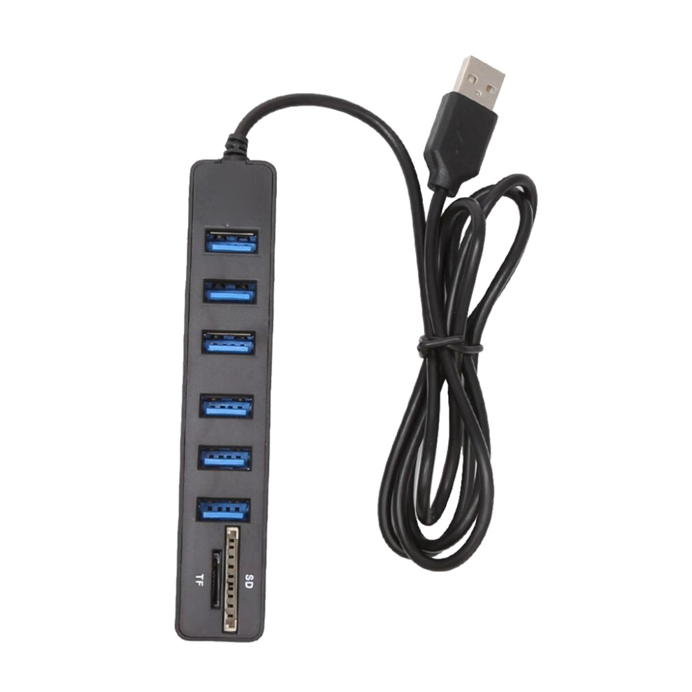 6 Port Usb 2.0 Hub With Integrated Cable Portable For- Black 7704000452366