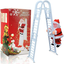 Adorno único de Papá Noel trepador con cuerda para árbol de Navidad, decoración de peluche rojo brillante con movimiento y música a pilas.