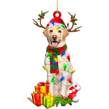 Labrador retriever dísz, rusztikus-farmház stílusú fa függődíszek karácsonyfadíszítéshez, személyre szabott kutyadísz átlátszó