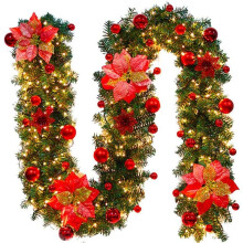 Guirnalda navideña de aspecto realista, con luces integradas a pilas, ideal para decoración de interiores y exteriores, y un regalo navideño muy