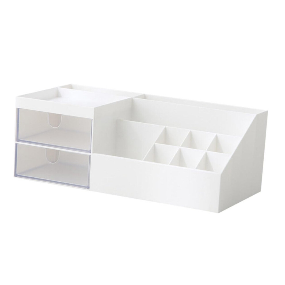 White Desktop Makeup Organizer With Multifunctional Cosmetic Storage Drawer For Jewelry And Spacesaving Design