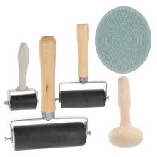 Printmaking Roller with Wooden Handle for Ink Application, Block Stamping, Scrapbooking and Painting Crafts