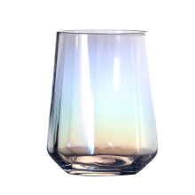 Crystal Octagonal Glass Water Cup with DiamondLike Detailing and Multicolor Rim Design, 4 Colors