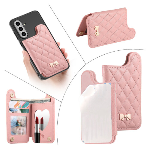 Multipurpose PU Leather Phone Wallet With Mirror Flip-Purple 2