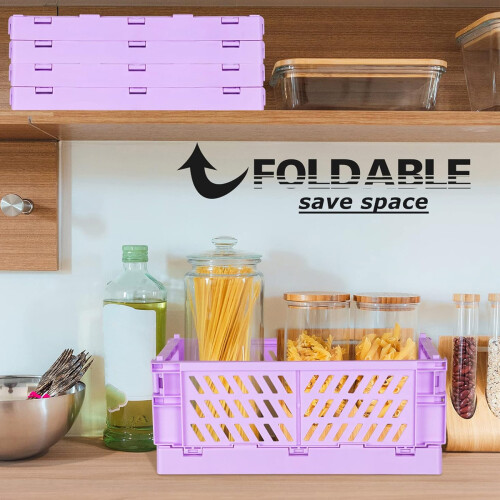 Foldable Storage Basket for Home Organization, Collapsible Plastic Crate with Sturdy Handle for Kitchen Bedroom Office Use, Space Saving Mini Bin for 2