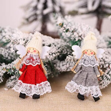 Julefest boligindretning, Engledesign Juleengel Plysdukke Vedhæng, Håndlavede Miljøvenlige Materialer, Rød Nederdel, Grå Nederdel, Blonde