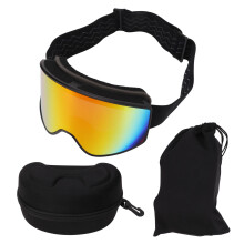 Skibril met magnetische lens, frameloos, UV-bescherming, anti-condens, dubbellaags lens, snowboardbril voor mannen en vrouwen met verstelbare band en