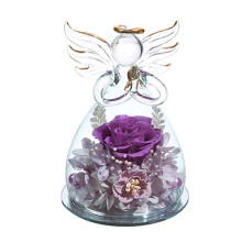 Rosa eterna, tecnica di conservazione unica, vetro trasparente, simbolo di amore eterno, manutenzione senza problemi, statua di angelo