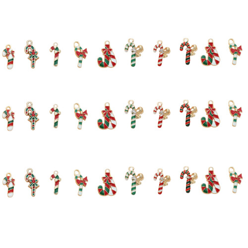 Breloques en forme de canne de noël en métal, pour boucles-30