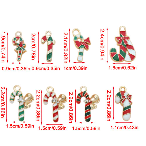 Breloques métalliques en forme de canne de noël, 30/50-50 2