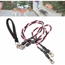 Double Dog Leash with NoTangle Swivel, Shock Absorbing Bungee Split Lead for Walking Two Dogs (Pink/Black, L)