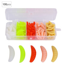 Angelset mit 100 naturgetreuen Köderwürmern in verschiedenen Farben, inklusive Aufbewahrungsboxen, geeignet für Süßwasser- und Eisangeln.