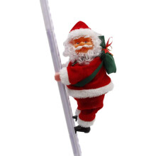 Verzauberte Weihnachtsmannreise, musikalischer, animierter Weihnachtsmann, der eine Leiter erklimmt, hochwertiges PVC-Kunststoff-Plüschtier, sorgt