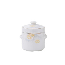Ceramic Double Handle Soup Bowl with Lid and Spoon, Stoneware Tureen 400ml for Kitchen Dining