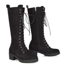 (Black4, UK 6 / US 8 / EUR 39) Womens Lace Up Boots Ladies Chunky Low Heel Combat Casual Biker Military Shoes
