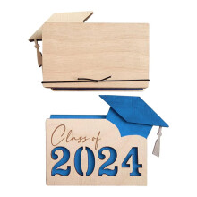 Wood Card Wallet Case with Multiple Slots for Graduation Gifts Organizer Blue