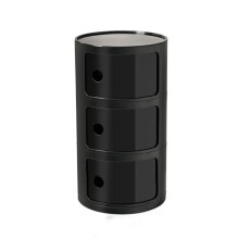Modern Bedside Cabinet with Drawers and Sliding Door for Bedroom, Black Plastic Nightstand Storage Unit, 58cm