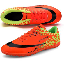 Kids Football Boots Breathable Soccer Trainers for Boys Girls Outdoor Indoor Sports Sneakers Orange UK 9