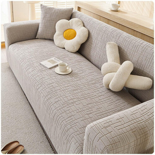 Sofa Slipcover 5Seater Couch Cover Stretch Elastic Washable PetResistant Protector for Leather Sofas Light Gray