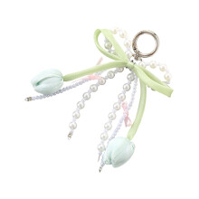 Fashionable Flower Design Phone Charm Chain Beaded-light green