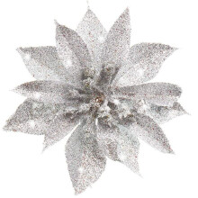 Kunstige glitter julestjerneblomster, bryllupsfestdekoration med blomsterklemmer, juletræsdekoration, høj kvalitet silkeplastglitterpulver, rød
