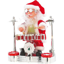 Kerstdecoratie, grappig kerstcadeau, staande muzikale dansende trommel-kerstman, met verfijnde details, veilig en knus, ideale tafeldecoratie.
