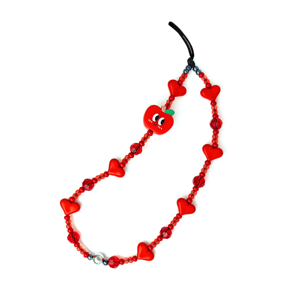 Cute Heart Phone Charm Beaded Chain Pendant Accessory Red 7704000455749