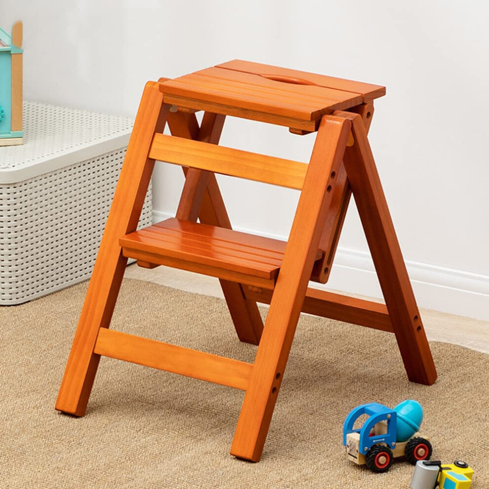 Wooden Step Stool 2 Step Solid Wood Folding Ladder Chair With Nonslip Wide Steps 150Kg Capacity 9339159854068