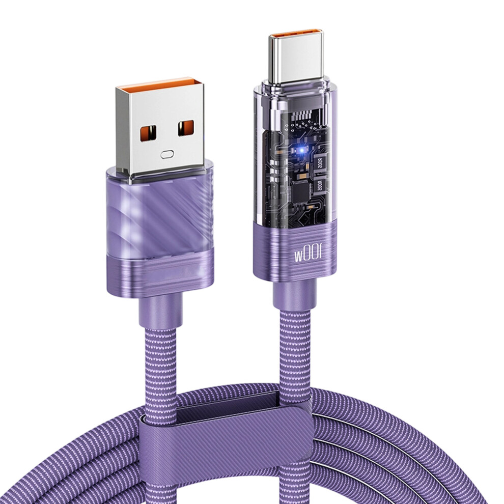 Clear Views 100W Usb To Usb C Cable Fast Charge Cable- 2M Purple 7704000456685