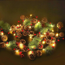 Luces navideñas con función de temporizador, guirnalda a pilas para decoración de interiores y exteriores, piña de bayas realista para la