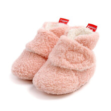 (Pink, 12- 18 Months) Unisex Newborn Baby Cozy Fleece Booties Stay On Slippers Soft Shoes Non Slip Infant Boys Girls Winter Warm Shoes