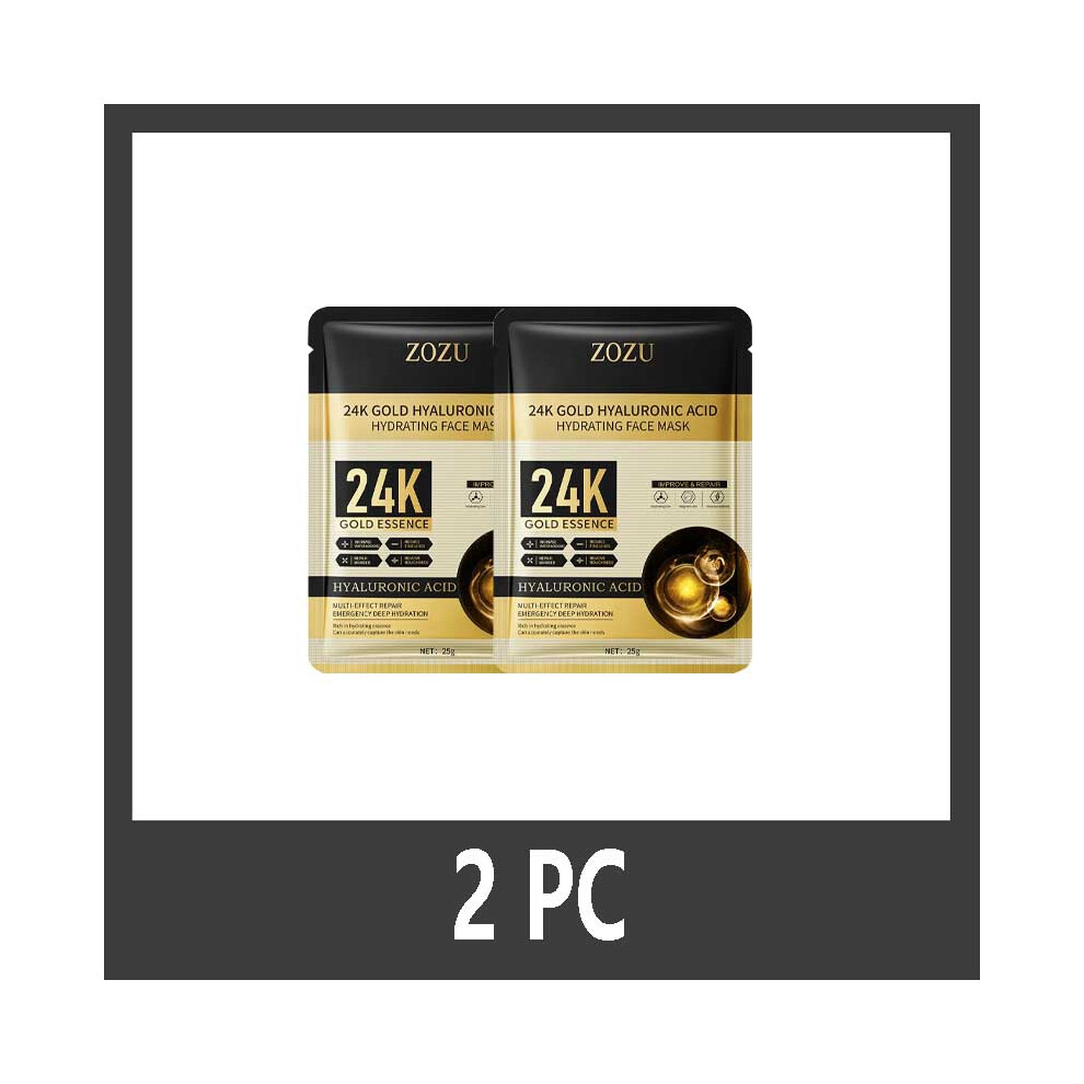 Golden (2 Pcs) 24K Hyaluronic Acid Face Mask Facial Skincare Firming Moisturizing Hydrating Facial Masks Skin Care Products