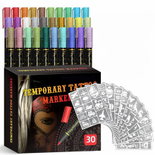 (30 Colours + Type B sticker) Temporary Tattoo Markers Brush Tip Bright 10/15/30 Colors 2026 New Set