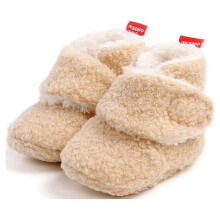 (Cream Beige, 0-6 Months) Unisex Newborn Baby Cozy Fleece Booties Stay On Slippers Soft Shoes Non Slip Infant Boys Girls Winter Warm Shoes