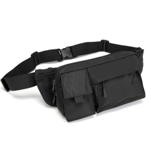 Organiseret, praktisk mavetaske, vandafvisende mavetaske til kvinder og mænd, sort nylon oxfordmateriale, justerbar elastisk linning, premium B