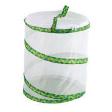 Gaiola para criação de borboletas-monarca em malha fina, terrário dobrável com portas laterais e superiores para fácil acesso.