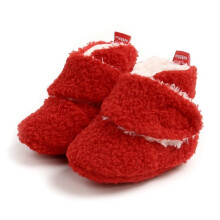 (Red, 0-6 Months) Unisex Newborn Baby Cozy Fleece Booties Stay On Slippers Soft Shoes Non Slip Infant Boys Girls Winter Warm Shoes