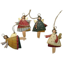 Enfeites de Natal em forma de anjo pintados à mão, feitos de metal resistente, com cordão dourado para pendurar, perfeitos para presentes de Natal