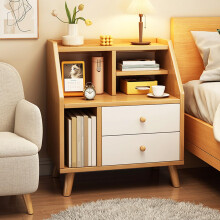 Wooden Bedside Table with 2 Drawers and Open Storage, Legs for Bedroom, Living Room, Study, 50x30x61cm