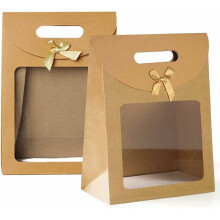 Bolsas de regalo reutilizables de papel kraft, asas transparentes de papel kraft resistente, personalizables para Navidad y Pascua (20 unidades).