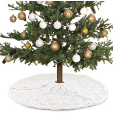 Smuk juledekoration, pailletteret træskørt til 2,1 meter juletræ, blødt og varmt materiale skaber et hyggeligt vinterlandskab (78 cm diameter)