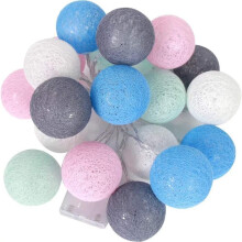Guirnalda de luces con bolas de algodón, funciona con pilas, lámpara de pared interior de 20 LED, decoración para bodas y Navidad, tecnología LED
