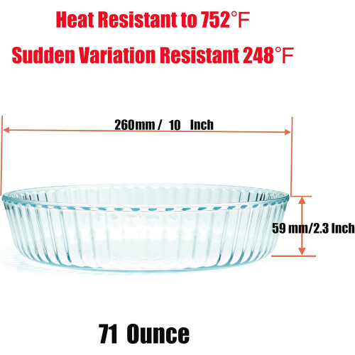 10 Inch Deep Glass Pie Dish for Baking, Clear DeepDish Baking Pan, DishwasherSafe 1