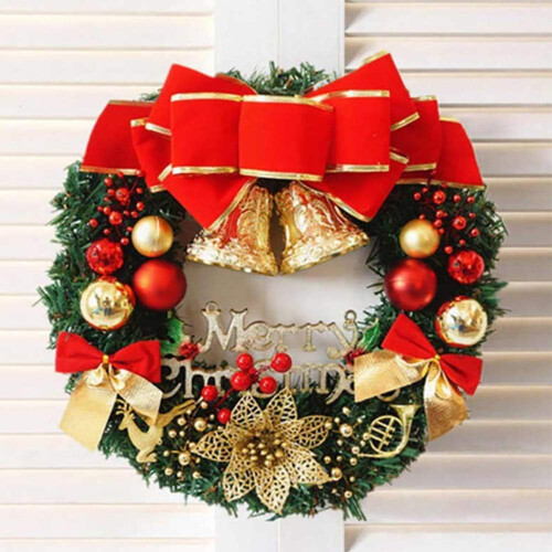 Weihnachtskranz-Girlande, rot, 30 cm, PVC-Gewebedraht, wunderschöner Weihnachtskranz, ideal als Einzugsgeschenk 1